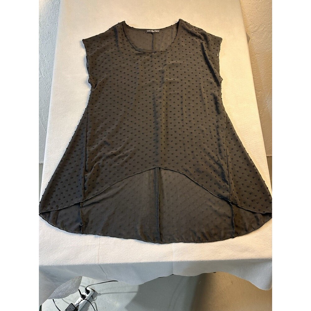 Kim & Cami Black lightweight textured black polka dots Hi Lo pullover Top L - Picture 4 of 6